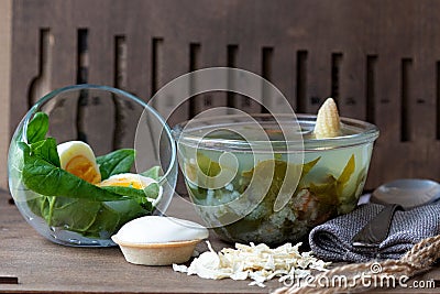 Soup with sorrel and egg Stock Photo