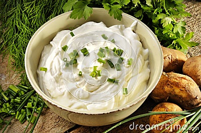 Sour cream and chives Stock Photo