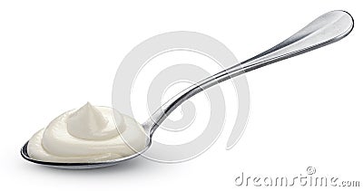 Sour cream in spoon on white background Stock Photo