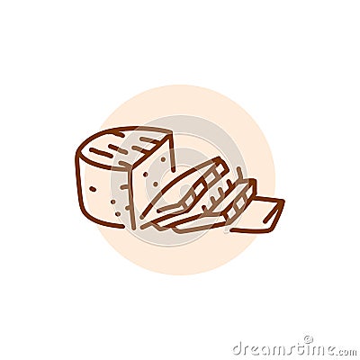 Sour milk cheese slice black line icon. Dairy product. Vector Illustration