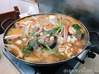 Sour seafood soup Stock Photo