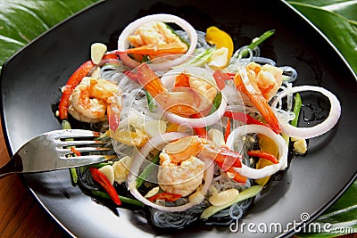 Sour & spicy vermicelli salad with prawn Stock Photo
