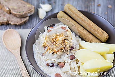 Sour turnip with vegan sausages Stock Photo