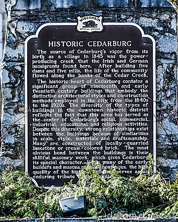 Historic Cedarburg Historical Marker, Wisconsin Editorial Stock Photo