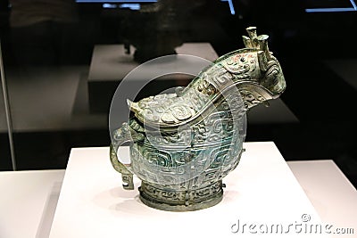 Ancient Chinese bronze wine vessel Editorial Stock Photo