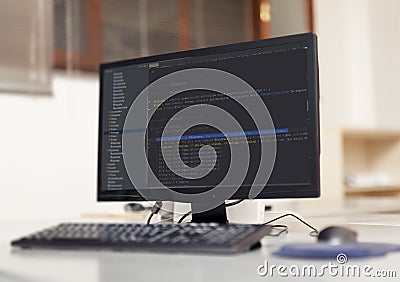 Source codes on computer monitor Stock Photo