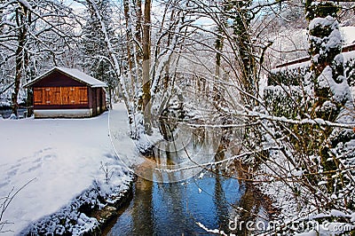 Source du Lison in winter Stock Photo