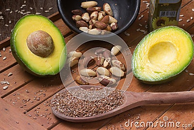 Sources of healthy fats Stock Photo