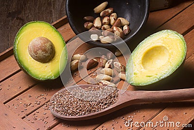 Sources of healthy fats Stock Photo