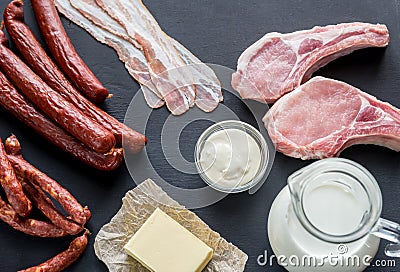 Sources of saturated fats Stock Photo