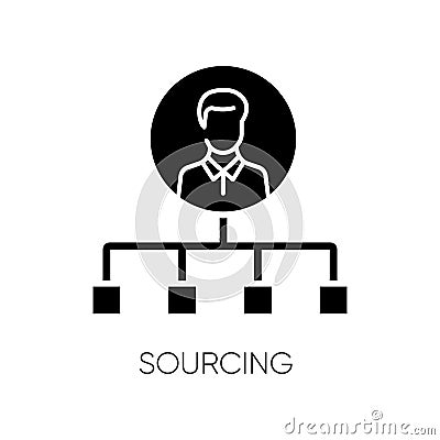 Sourcing black glyph icon. Talent acquisition, recruitment strategy silhouette symbol on white space. Professional staff Vector Illustration