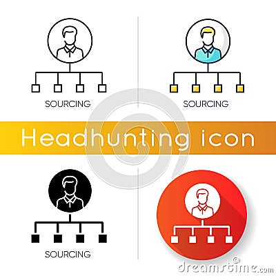 Sourcing icon. Linear black and RGB color styles. Talent acquisition, recruitment strategy. Headhunting, candidates Vector Illustration
