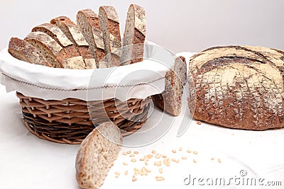 Sourdough bread slices in a basket Stock Photo