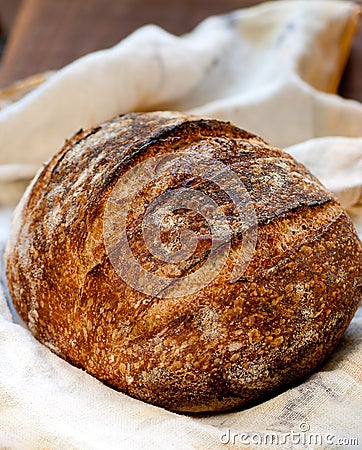 Sourdough Bread On Wood Stock Photo