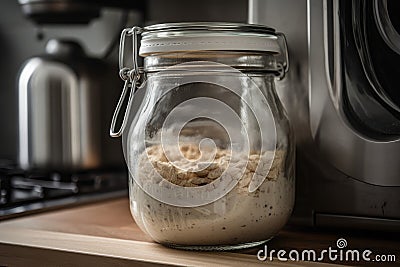 sourdough starter, fermenting in glass jar with airlock Stock Photo