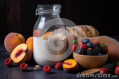 sourdough starter, with ripe and tangy fruits, mixing for healthy and flavorful breakfast Stock Photo