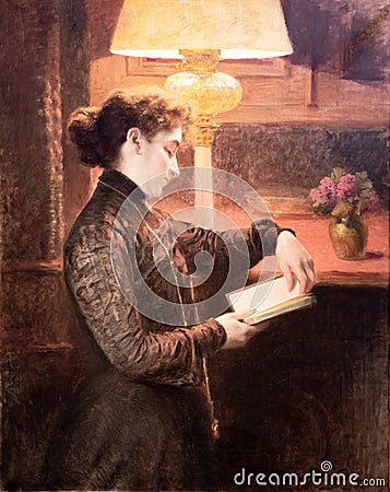 Under the lamp, painting by Emile Vernon Editorial Stock Photo