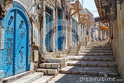 Typical street inside the medieval Sousse medina Editorial Stock Photo