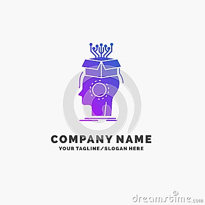 sousveillance, Artificial, brain, digital, head Purple Business Logo Template. Place for Tagline Vector Illustration