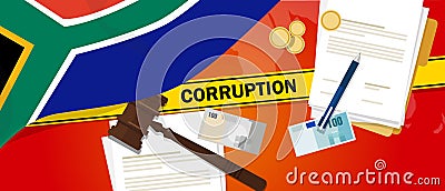 South Africa corruption money bribery financial law contract police line for a case scandal government official Vector Illustration