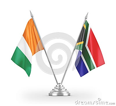 South Africa and Cote d`Ivoire Ivory coast table flags isolated on white Stock Photo