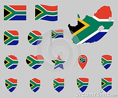 South Africa flag icon set, flag of the Republic of South Africa symbols Vector Illustration