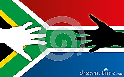 South Africa flag with peace handshake, white and coloured Vector Illustration