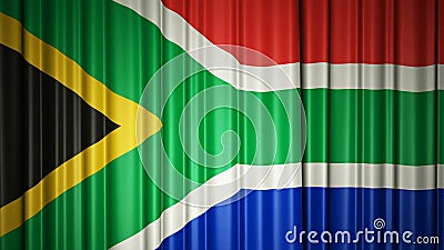 South Africa flag silk curtain on stage. 3D illustration Cartoon Illustration