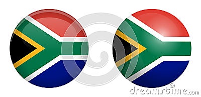South Africa flag under 3d dome button and on glossy sphere / ball Vector Illustration