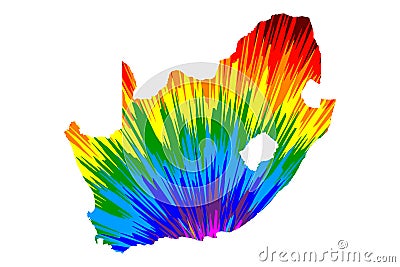 South Africa - map is designed rainbow abstract colorful pattern, Republic of South Africa RSA map made of color explosion Vector Illustration