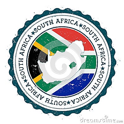 South Africa map and flag in vintage rubber stamp. Vector Illustration