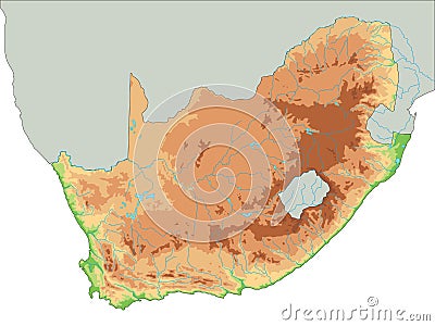 High detailed South Africa physical map. Vector Illustration