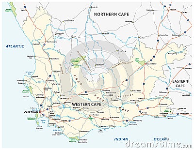 South africa western cape province road and national park vector map Vector Illustration