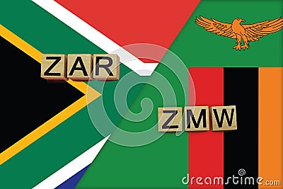 South Africa and Zambia currencies codes on national flags background Stock Photo