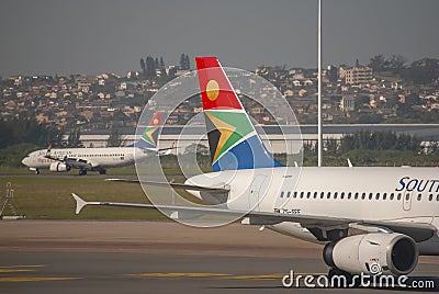 South African Airways aircraft at King Shaka International Airport in Durban Editorial Stock Photo