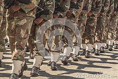 South African Army marches in formation, carrying rifles Editorial Stock Photo