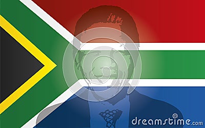 South African flag with image of Nelson Mandela Vector Illustration