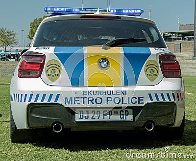 South African Police Cars - EMPD Back View Lights On Editorial Stock Photo