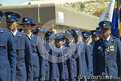 South African Police Services on Parade closeup with high ranking official Editorial Stock Photo