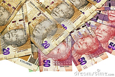 South African twenty and fifty Rand Bank Notes Editorial Stock Photo