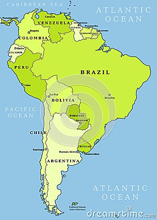 South America administrative map Vector Illustration