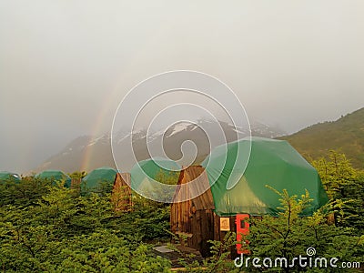 South America Chile EcoCamp Chilean Patagonia Tour Torres del Paine W Trek Dome Luxury Camp Camping Wooden Hut Outdoor Scenery Editorial Stock Photo