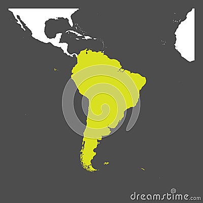 South America continent green marked in World map Vector Illustration
