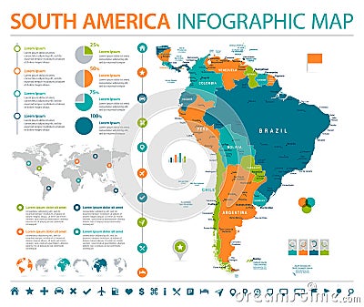 South America Map - Info Graphic Vector Illustration Stock Photo
