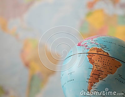 south America map on a globe Stock Photo