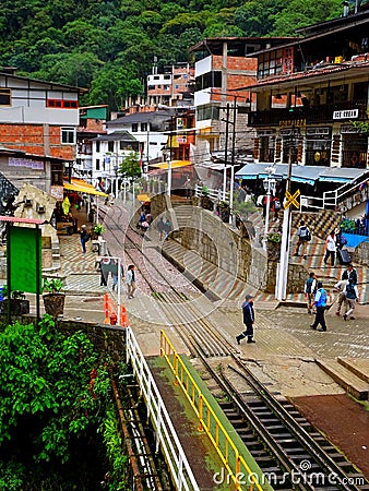 Peru, Cusco, Aguas Calientes, Machu Picchu, blue train Editorial Stock Photo