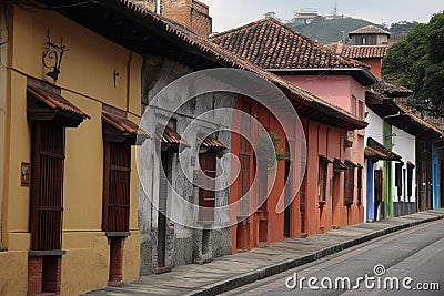 South American architecture and geography A row of colorful buildings in the old town of cusco AI generation Stock Photo