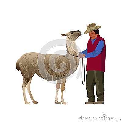 Farmer with llama Vector Illustration