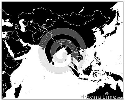 South Asia Map Black Color Vector Illustration