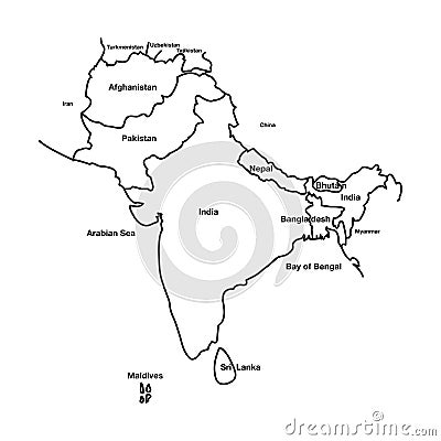 South Asia Outline Map. Vector Illustration